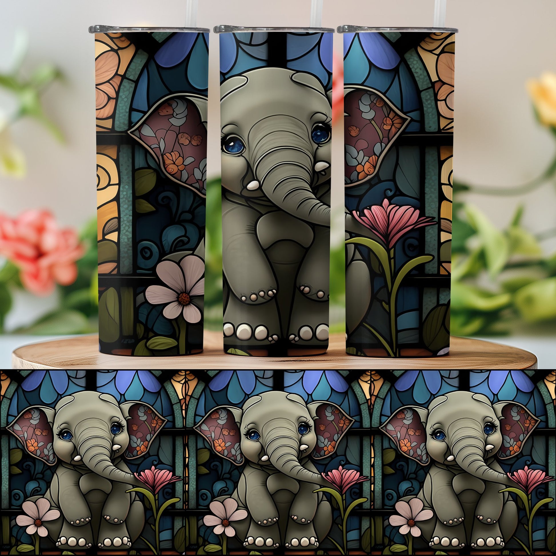 Charming Elephant Floral Design Tumbler product