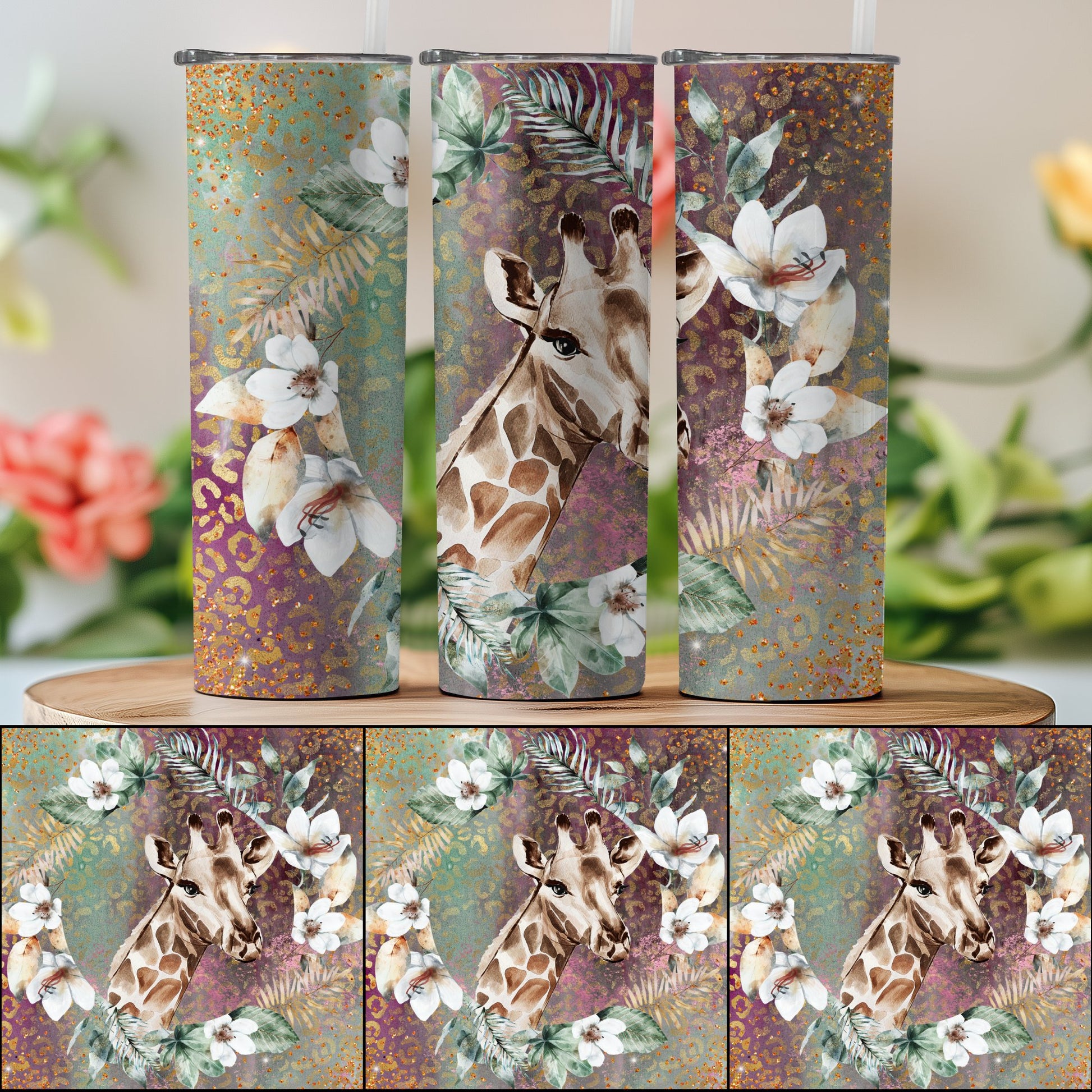 Giraffe Floral Print High-Quality Tumbler product