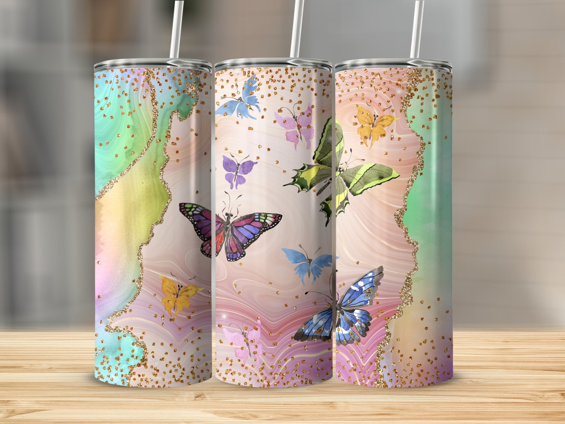 Colorful Butterfly Pattern Insulated Tumbler Product