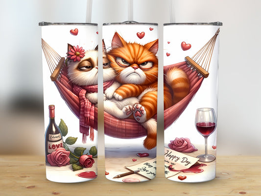 Cranky Cat Snuggling Couple (Valentine Tumbler)