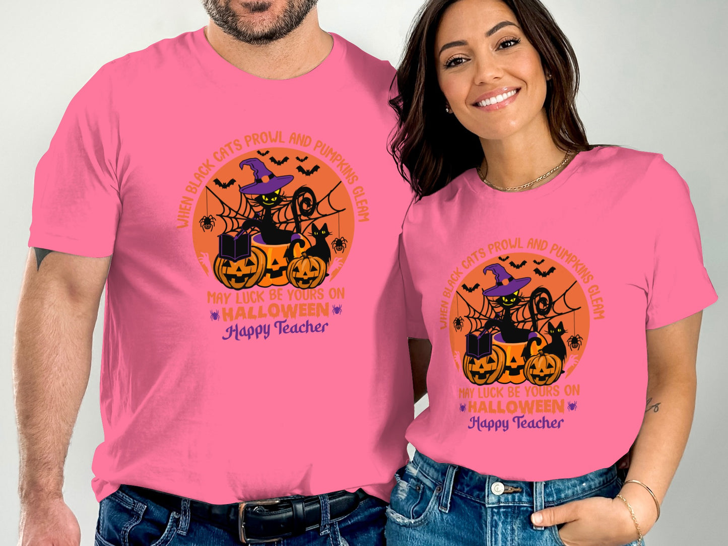 Halloween Happy Teacher Pink Graphic T-shirt product type