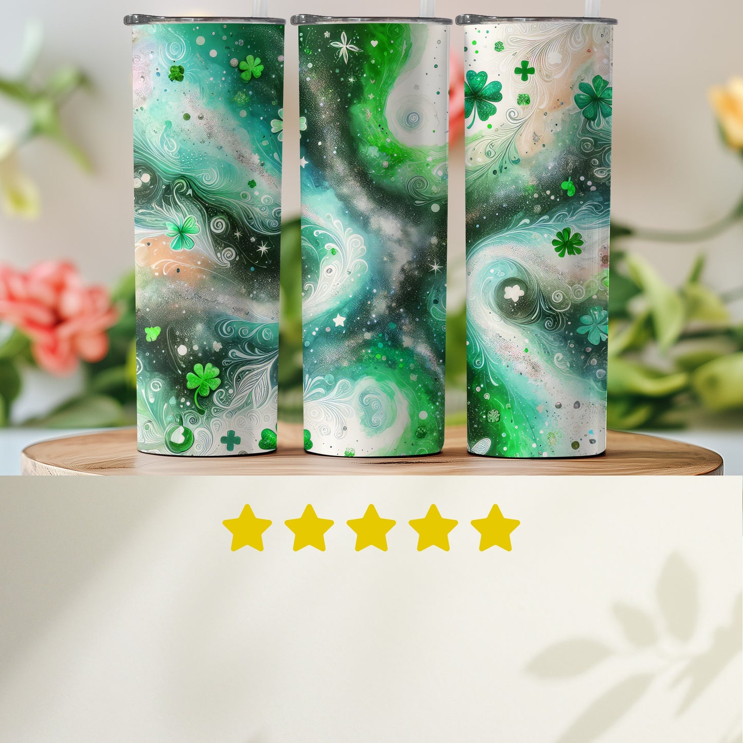 Four Leaf Clover Green Swirl Design Tumbler