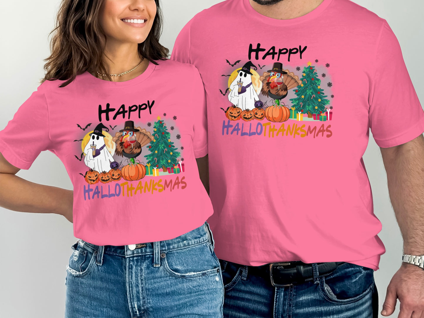 Happy Hallothanksmas Ghost and Turkey T-shirt