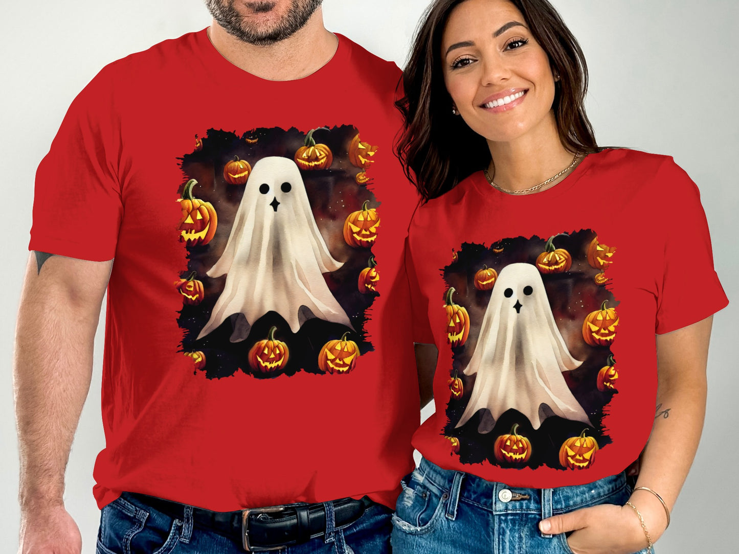 Halloween Ghost and Pumpkins Red T-Shirt product