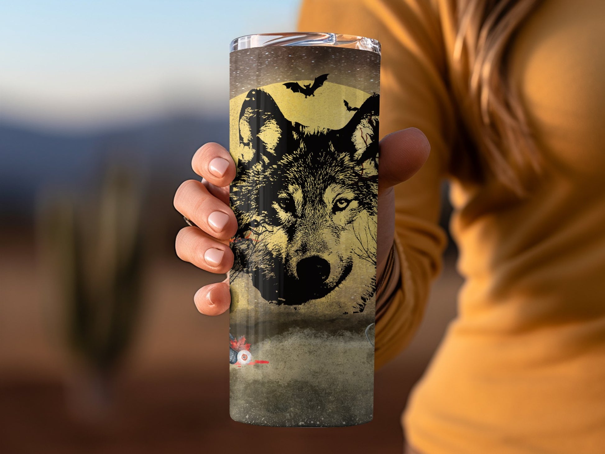 Majestic Wolf with Full Moon Illustration Tumbler product