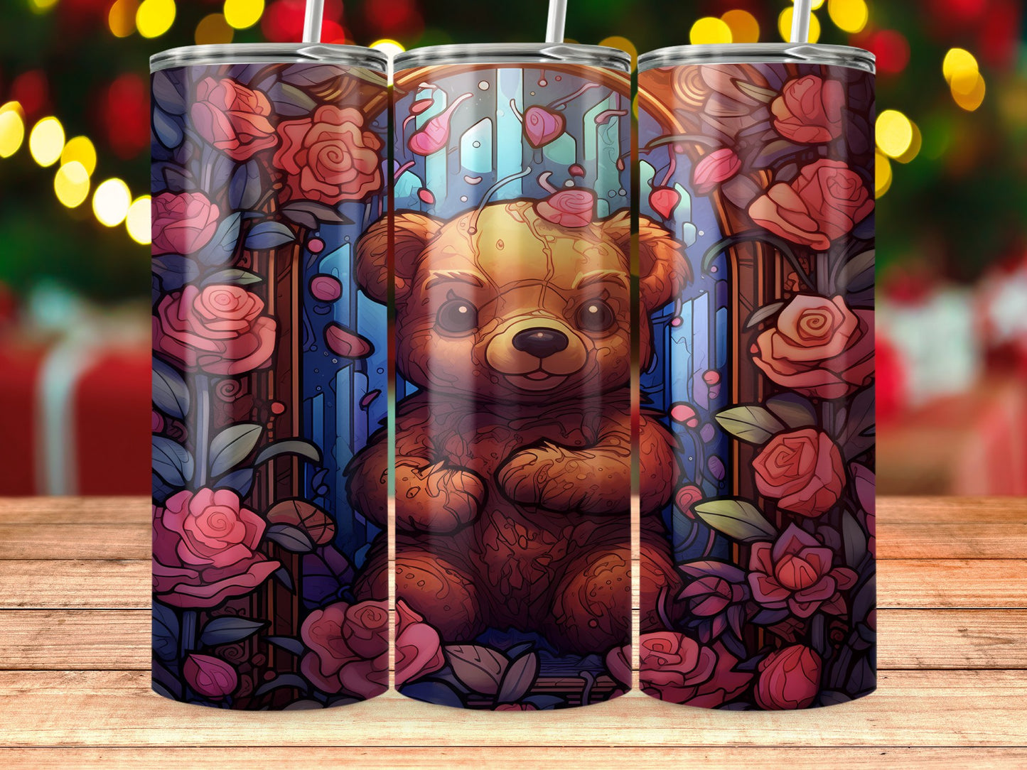 Cute Bear and Floral Design Tumbler product