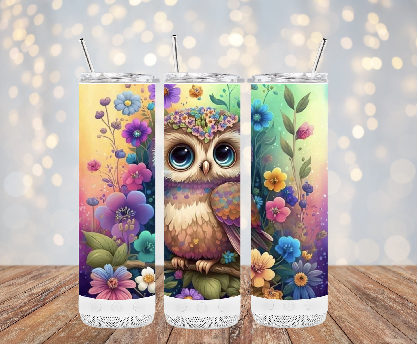 Colorful Floral Owl Design Insulated Tumbler product