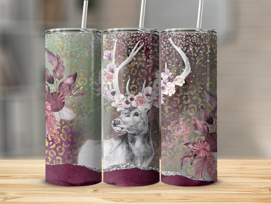 Floral Deer Design Sparkling Tumbler product