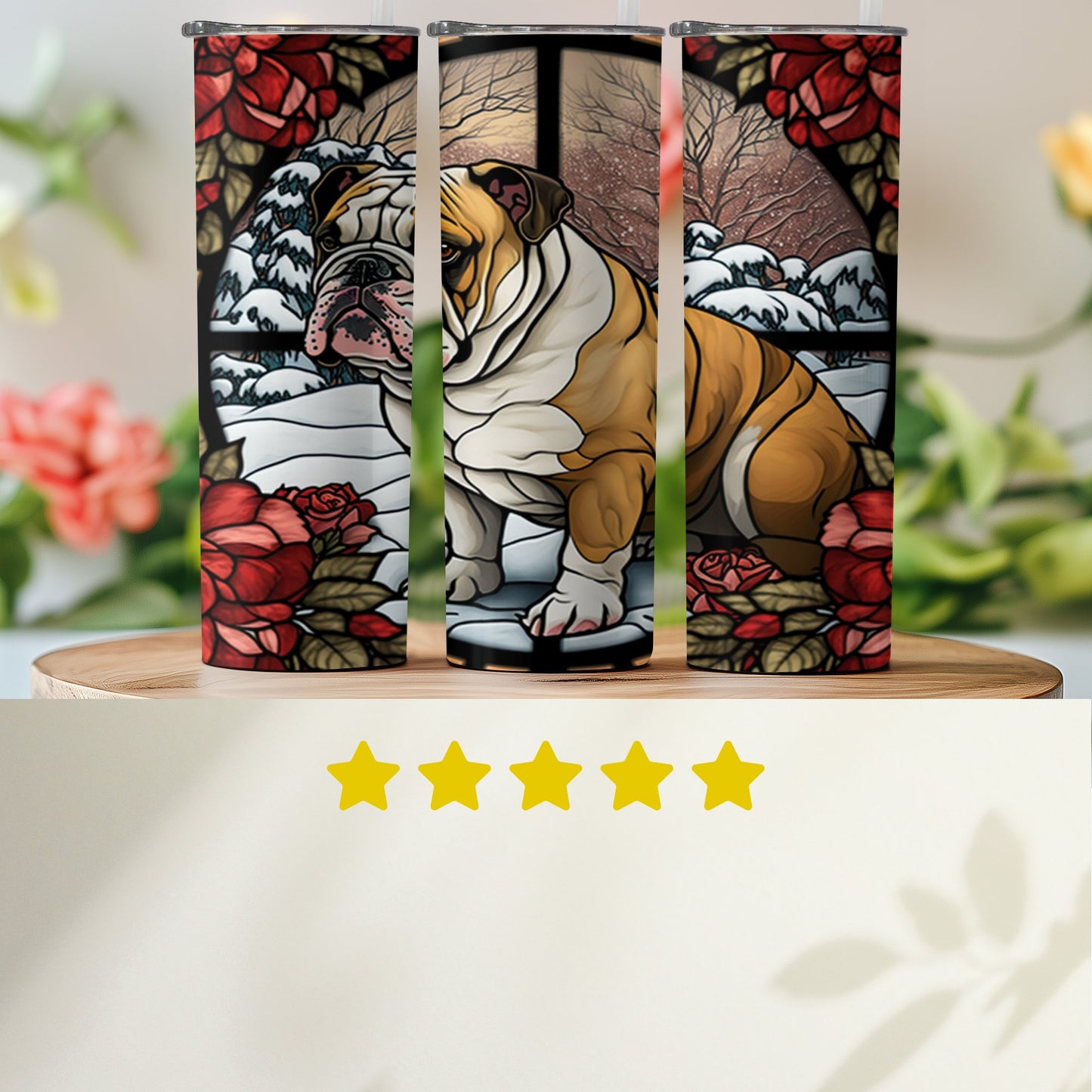Bulldog Illustration with Roses Sublimation Tumbler product