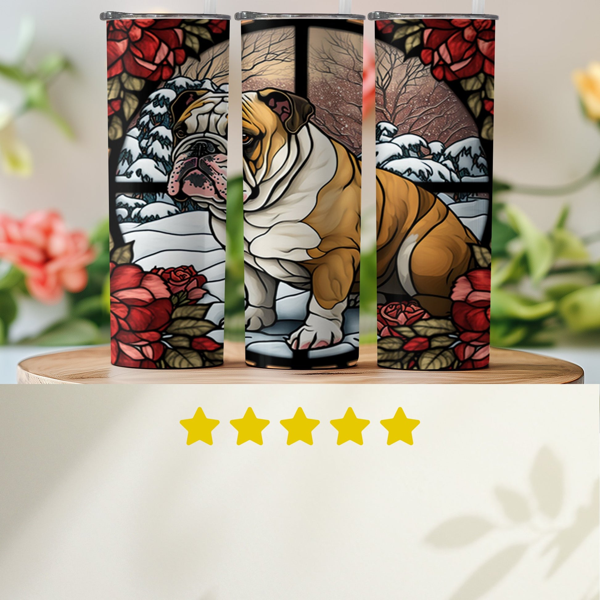 Bulldog Illustration with Roses Sublimation Tumbler product