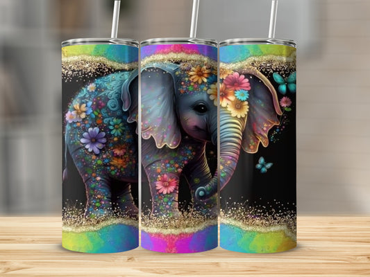 Colorful Floral Elephant Design Tumbler product type