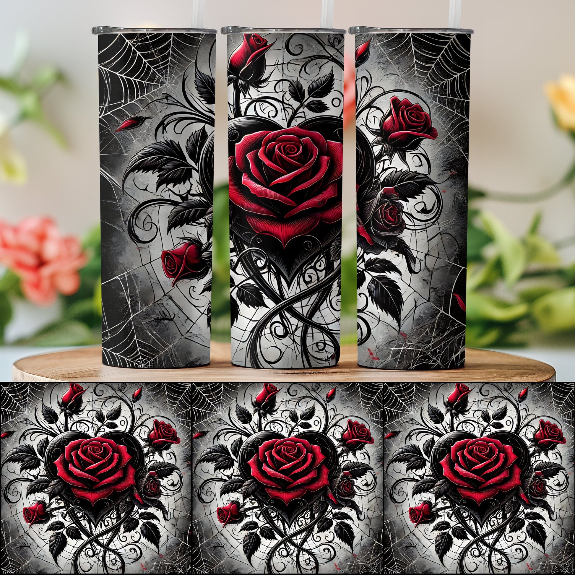 Elegant Dark Floral and Web Design Tumbler product