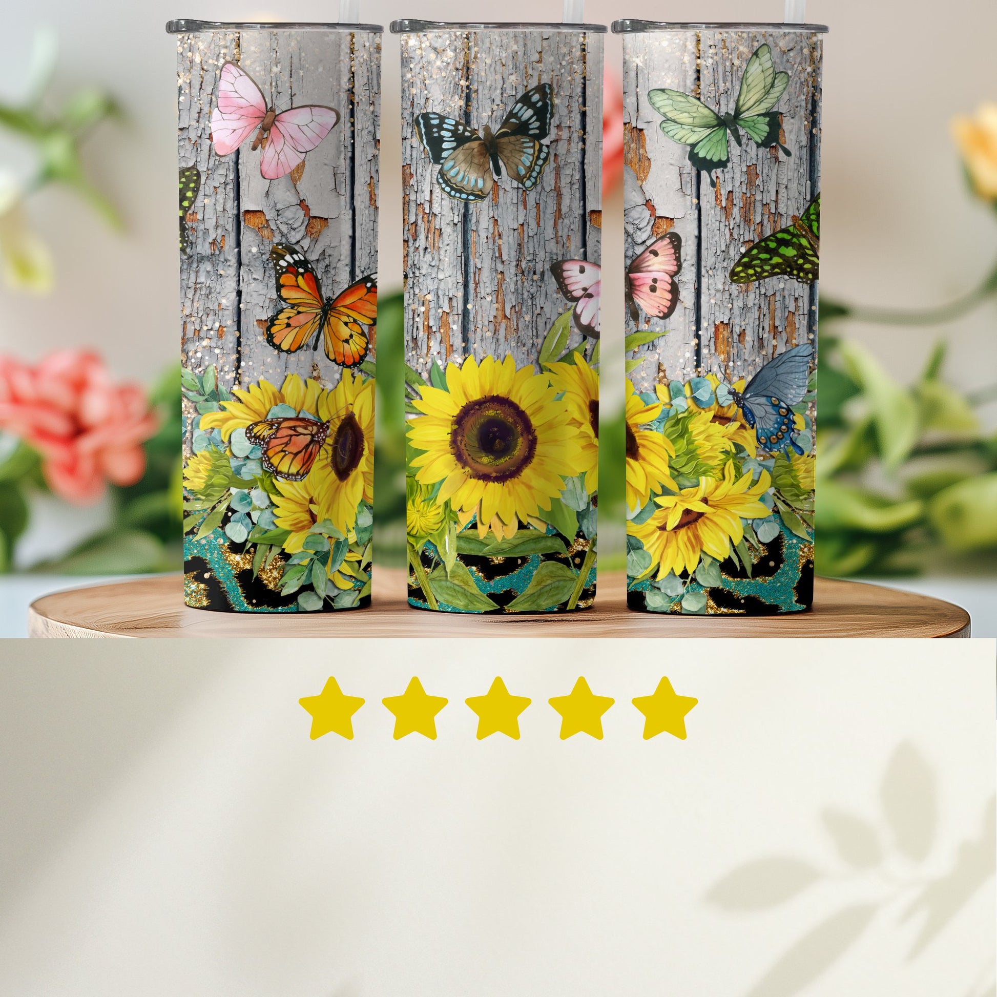 Colorful Sunflower Butterfly Print Tumbler Drinkware product