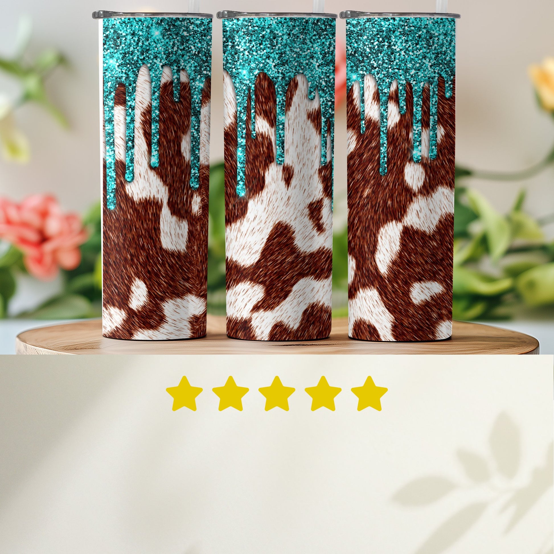 Teal Glitter and Cow Print Tall Drink Tumbler product