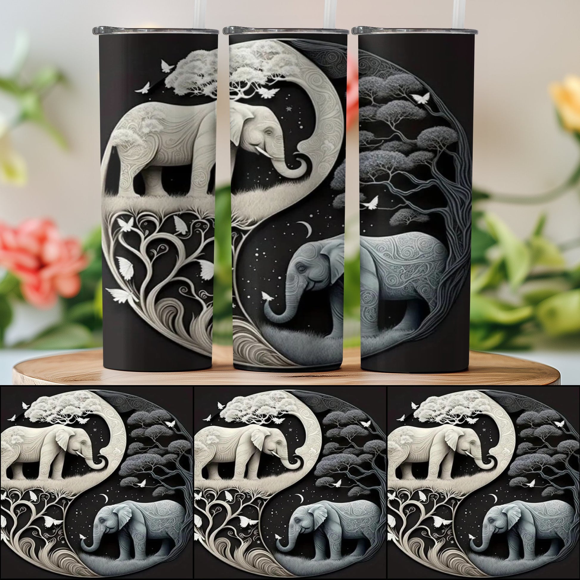 Yin Yang Elephant Design Insulated Tumbler Cup product