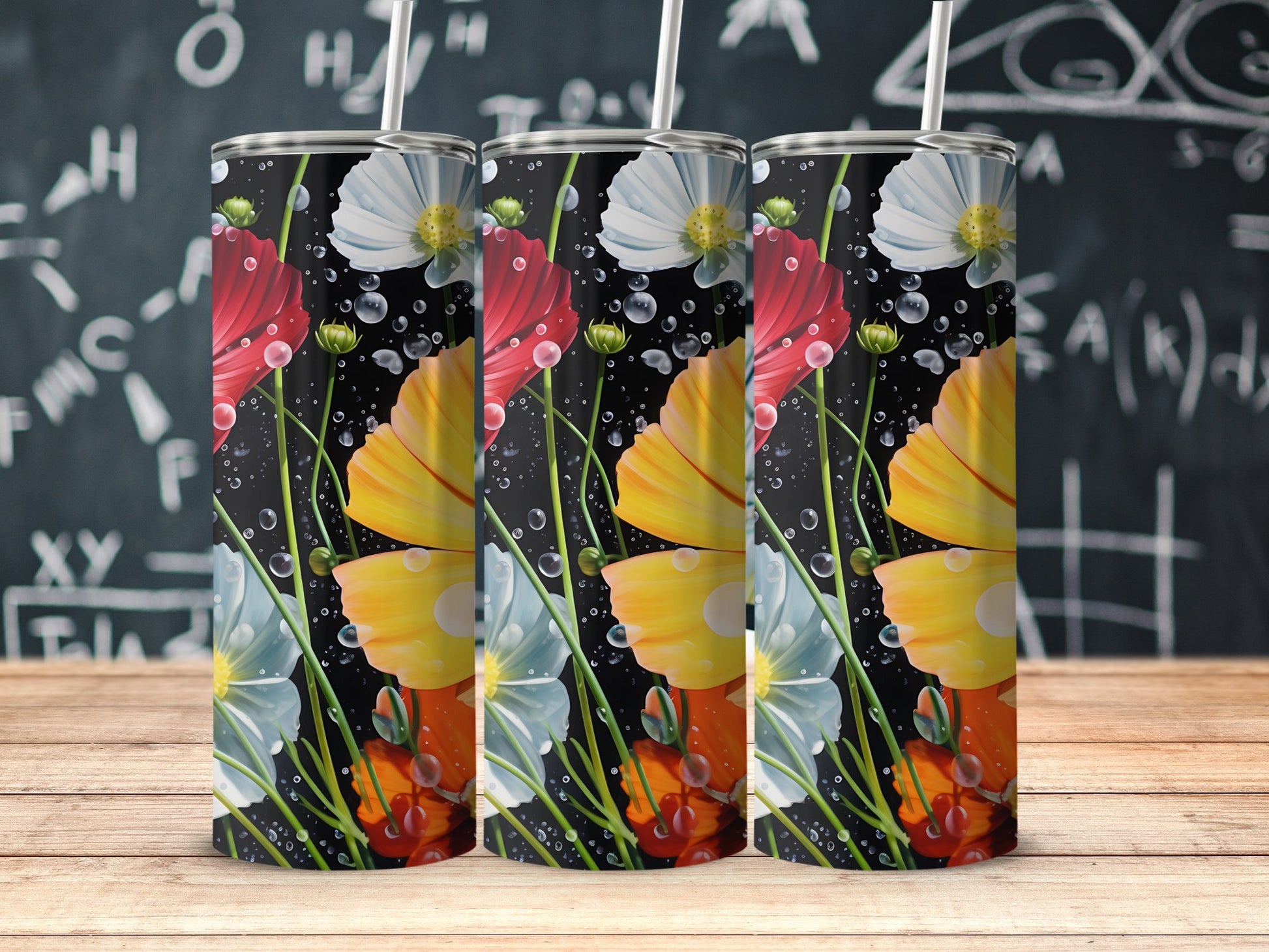 Colorful Floral Design on a Black Background Tumbler product type