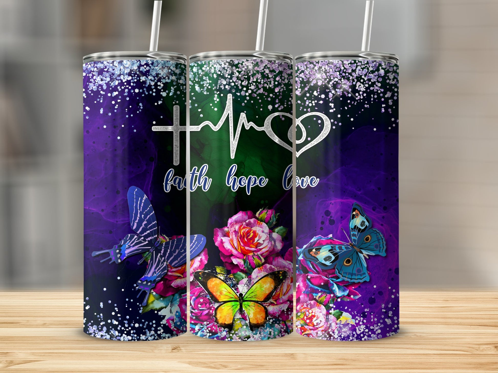 Faith Hope Love Butterflies Tumbler with Straw product type