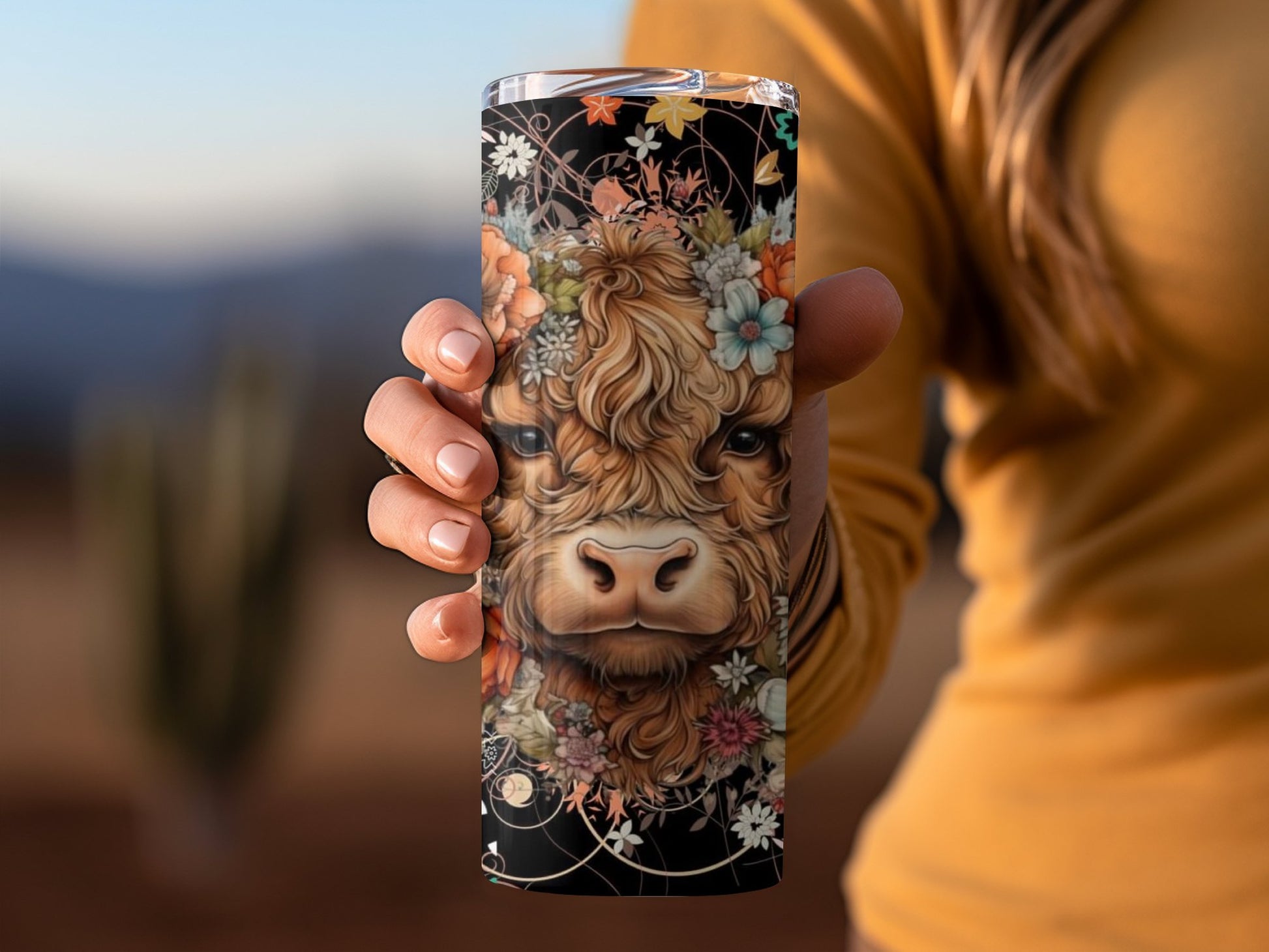 Highland Cow Floral Pattern Travel Mug product