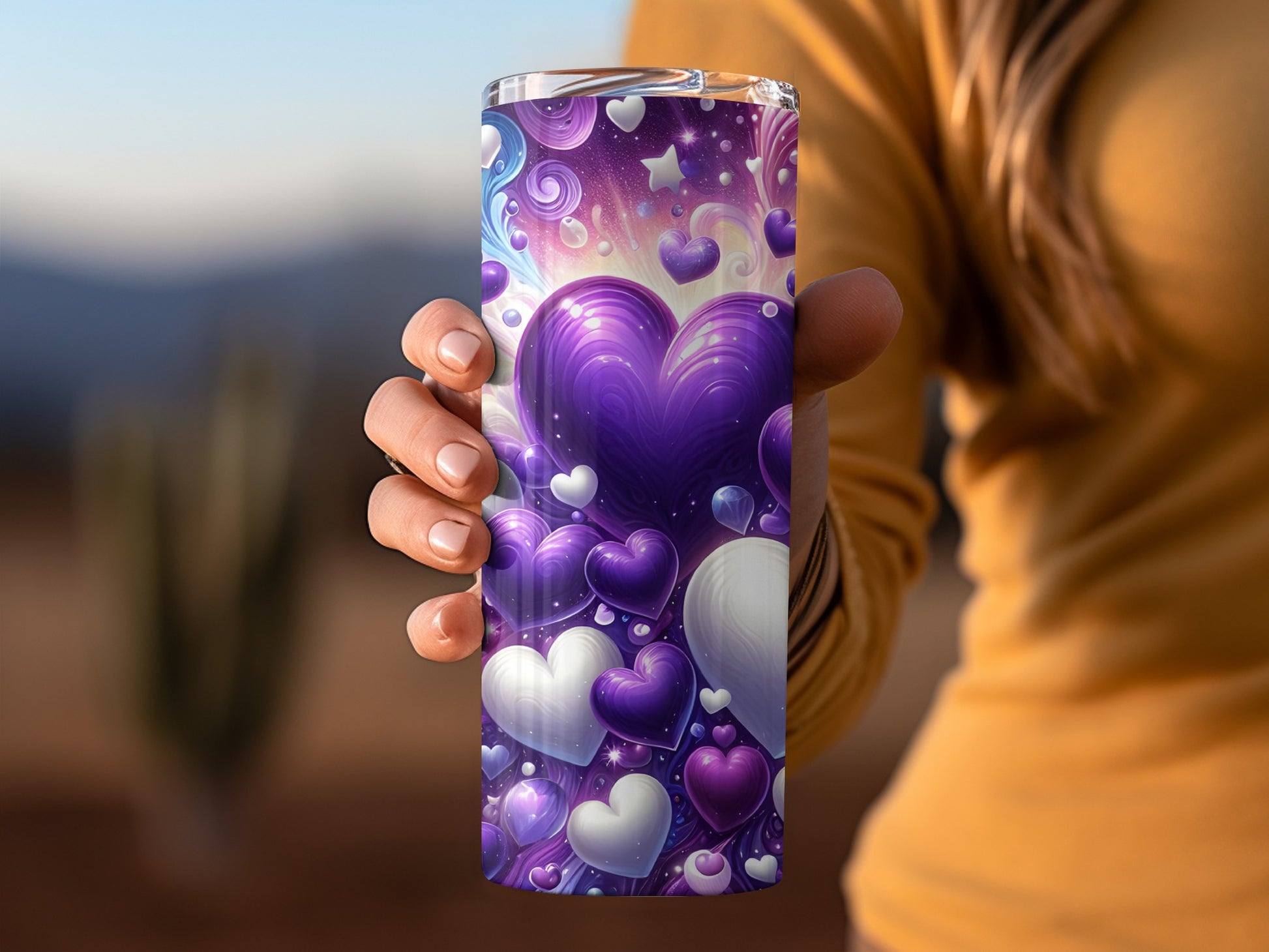 Purple Heart Swirl Design Insulated Tumbler Cup