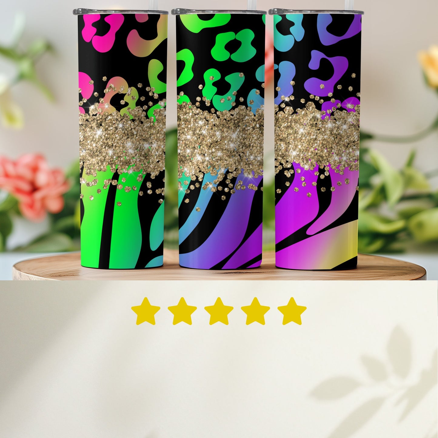 Colorful Gradient Animal Print with Glitter Tumbler product