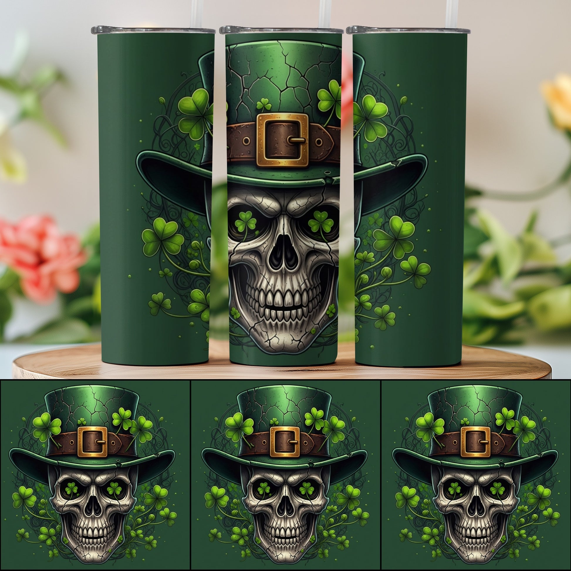 St. Patrick's Day Skull and Shamrocks Tumbler