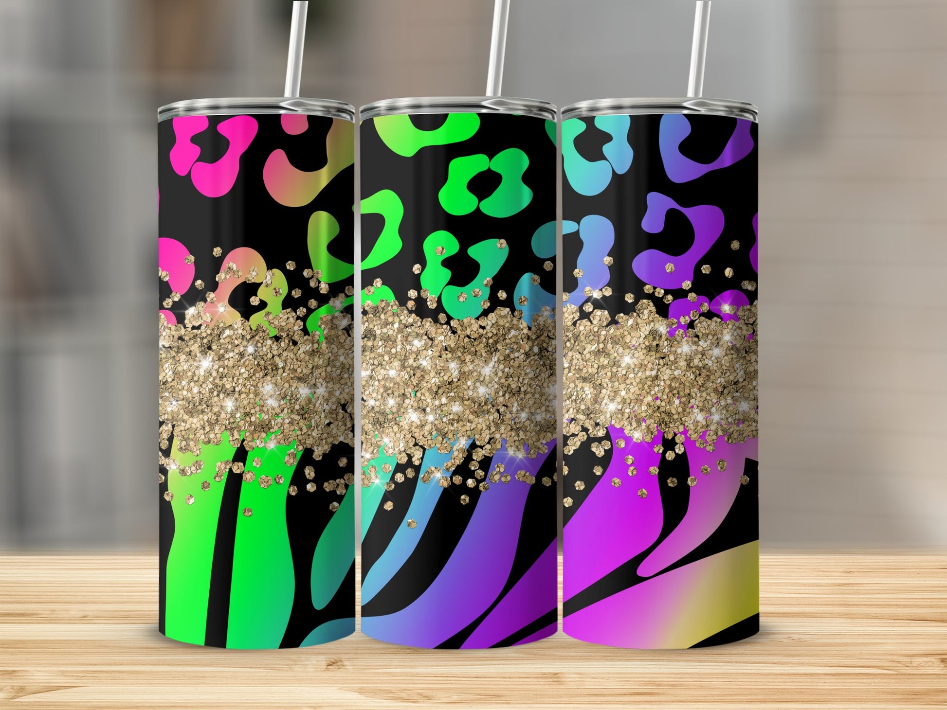 Neon Animal Print Glitter 20oz Skinny Tumbler product