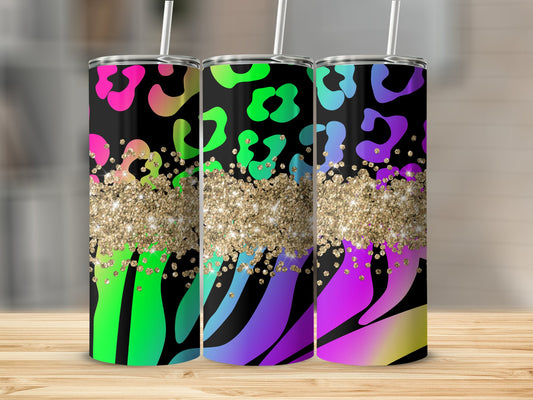 Neon Animal Print Glitter 20oz Skinny Tumbler product