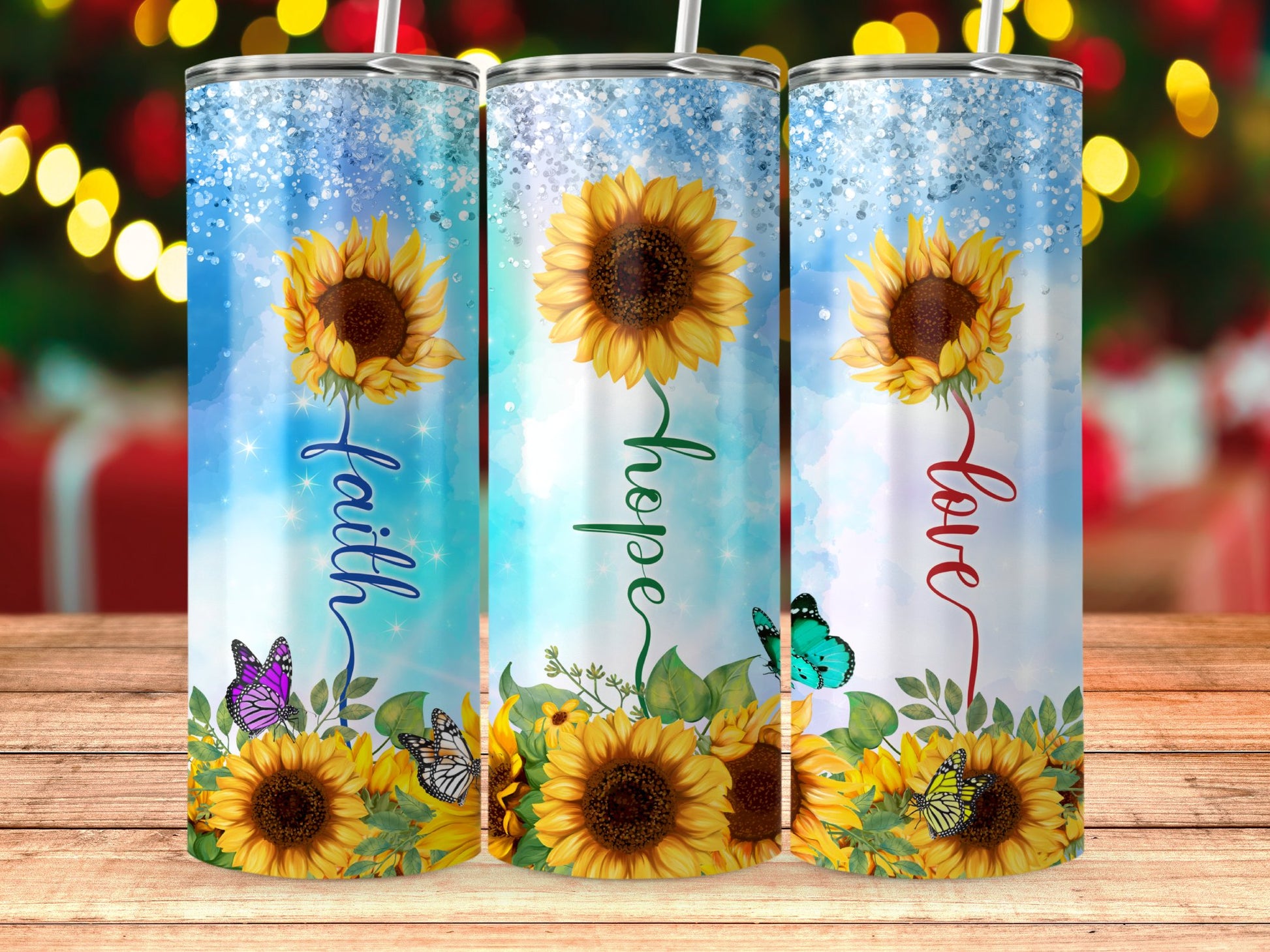 Sunflower Butterfly Faith Hope Love Tumbler product