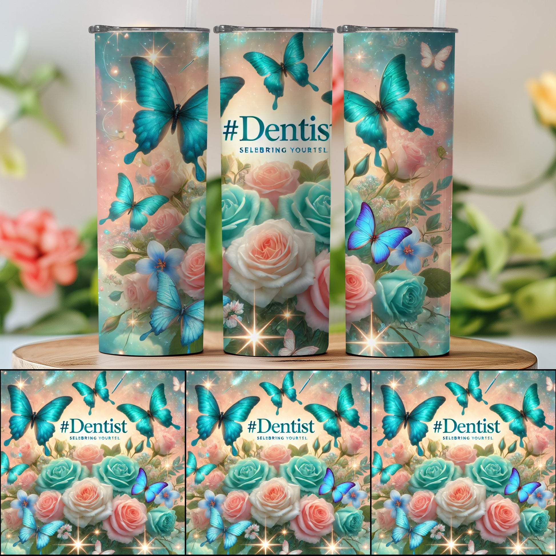 Blue Butterflies and Flowers Dentist Tumbler product