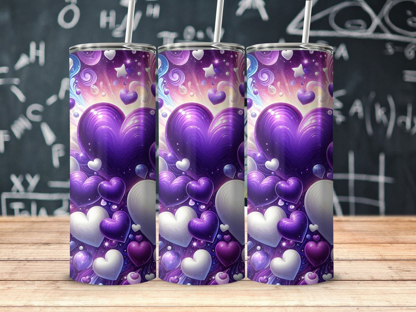 Purple and White Hearts Tumbler Cup for Everyday Use