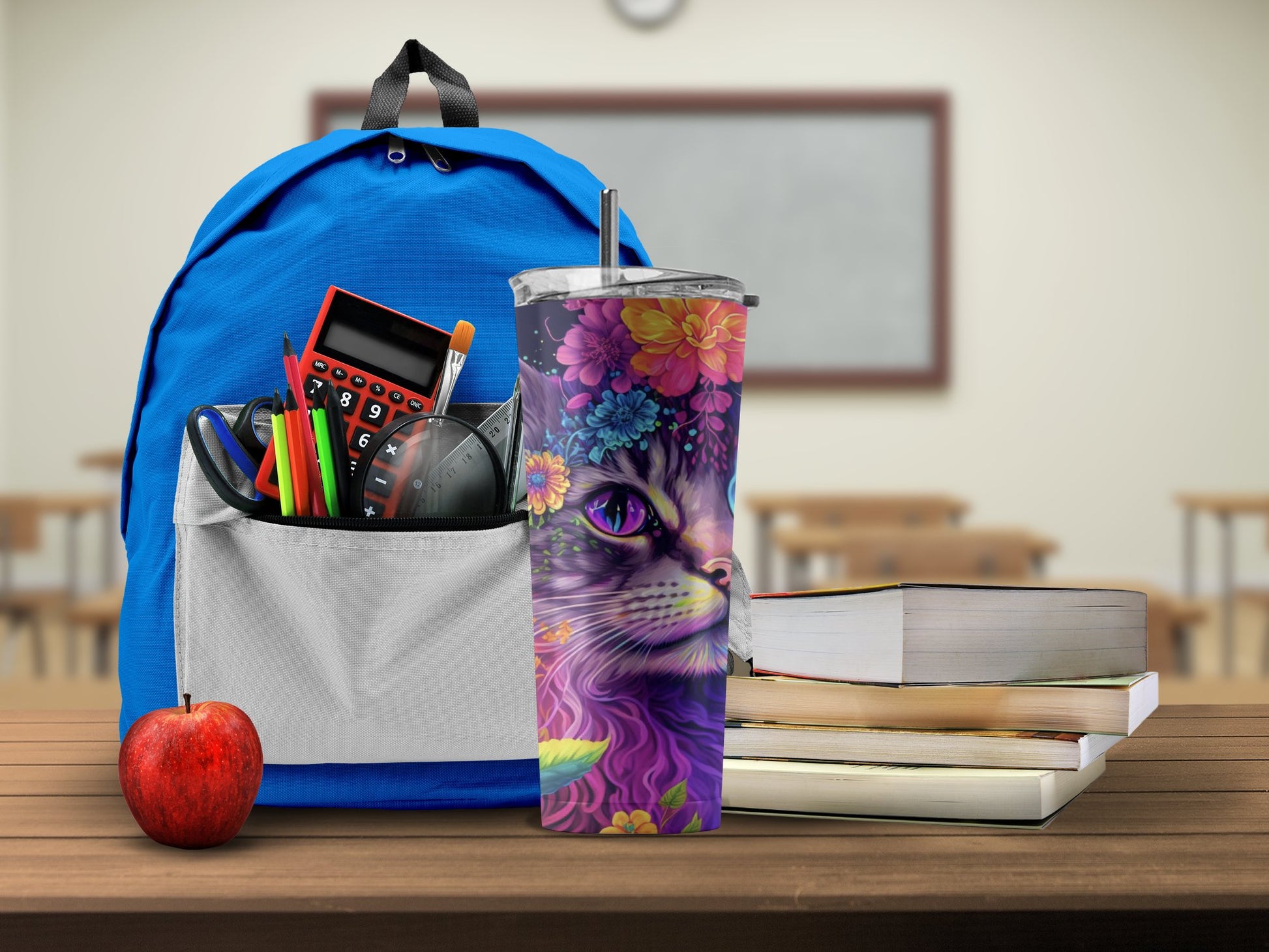 Floral Cat Travel Tumbler for School Essential Product