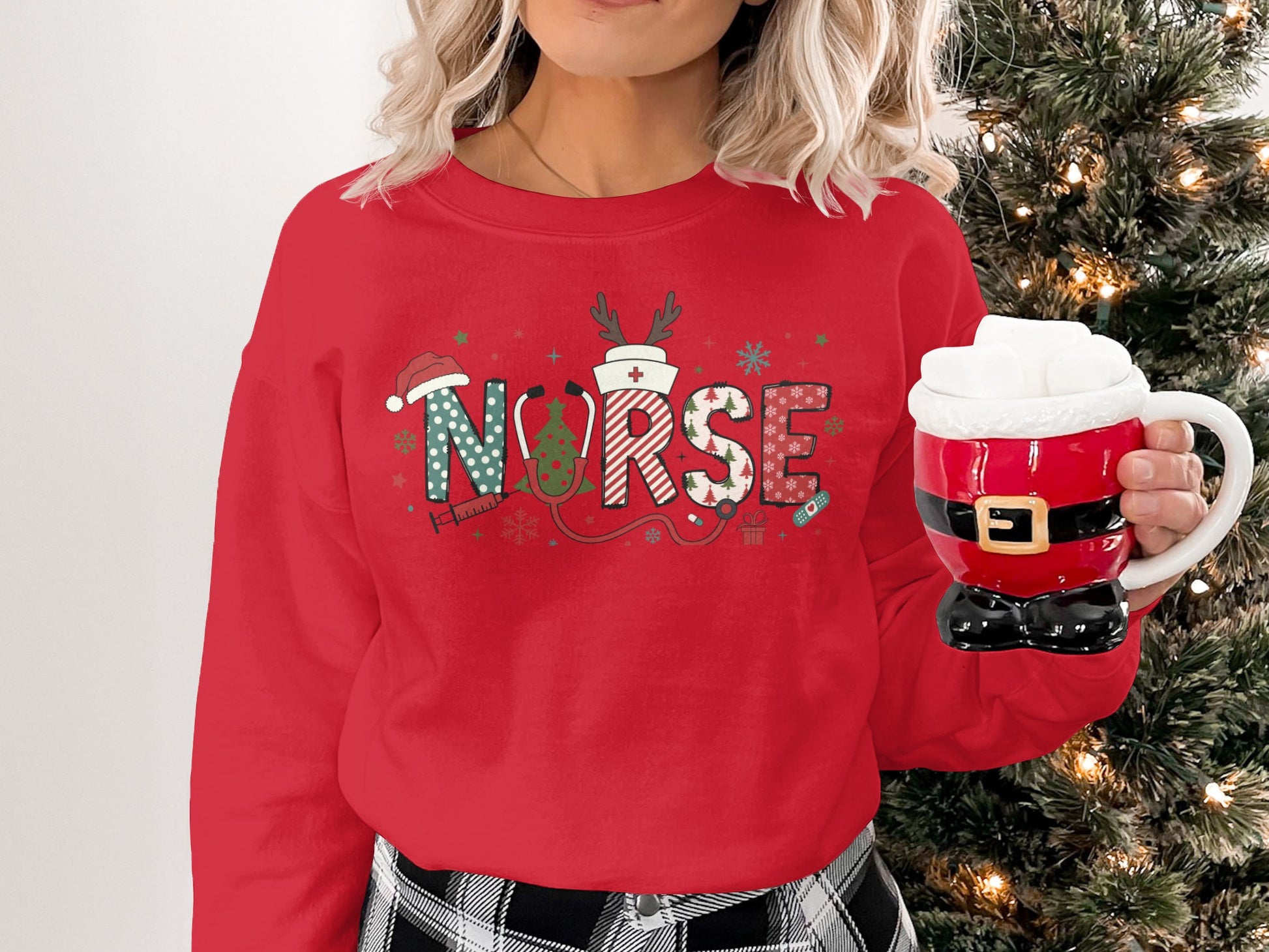 Festive Red Christmas Norse Sweatshirt for Holiday Season