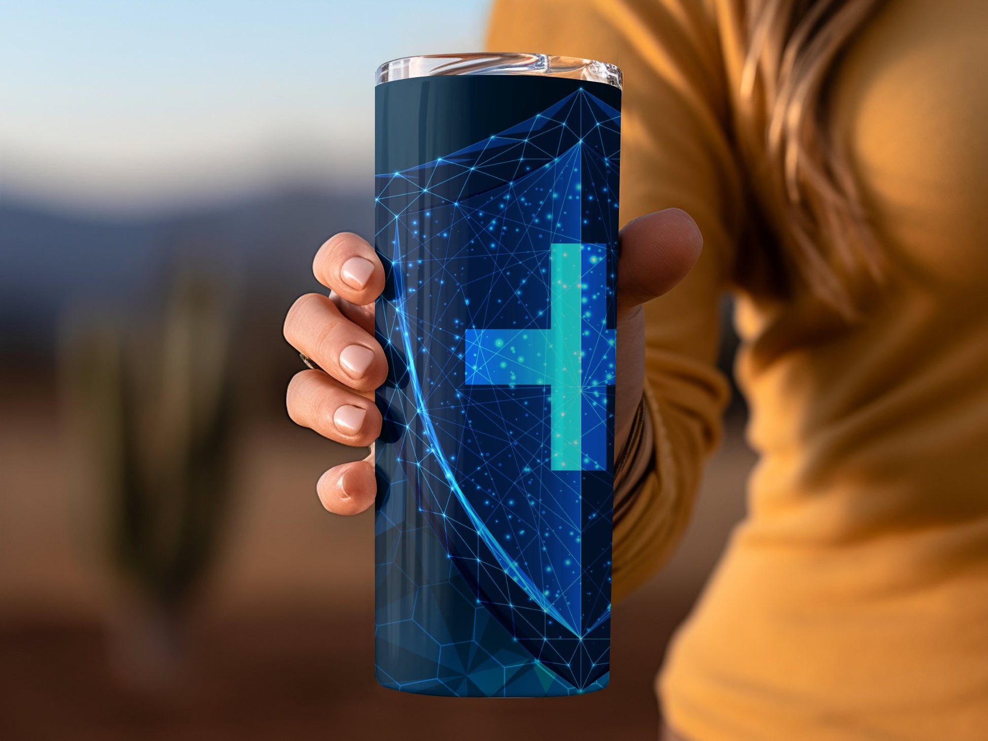 Blue Geometric Shield Design Tall Drinkware product