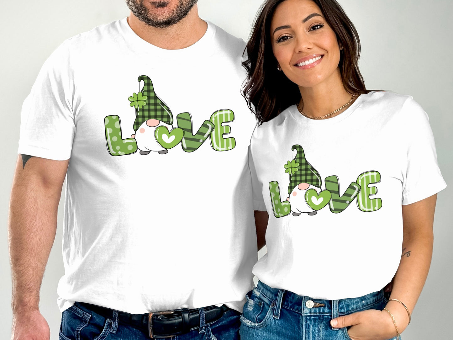 Green Gnome Love Graphic Tee Shirt for Couples Gift