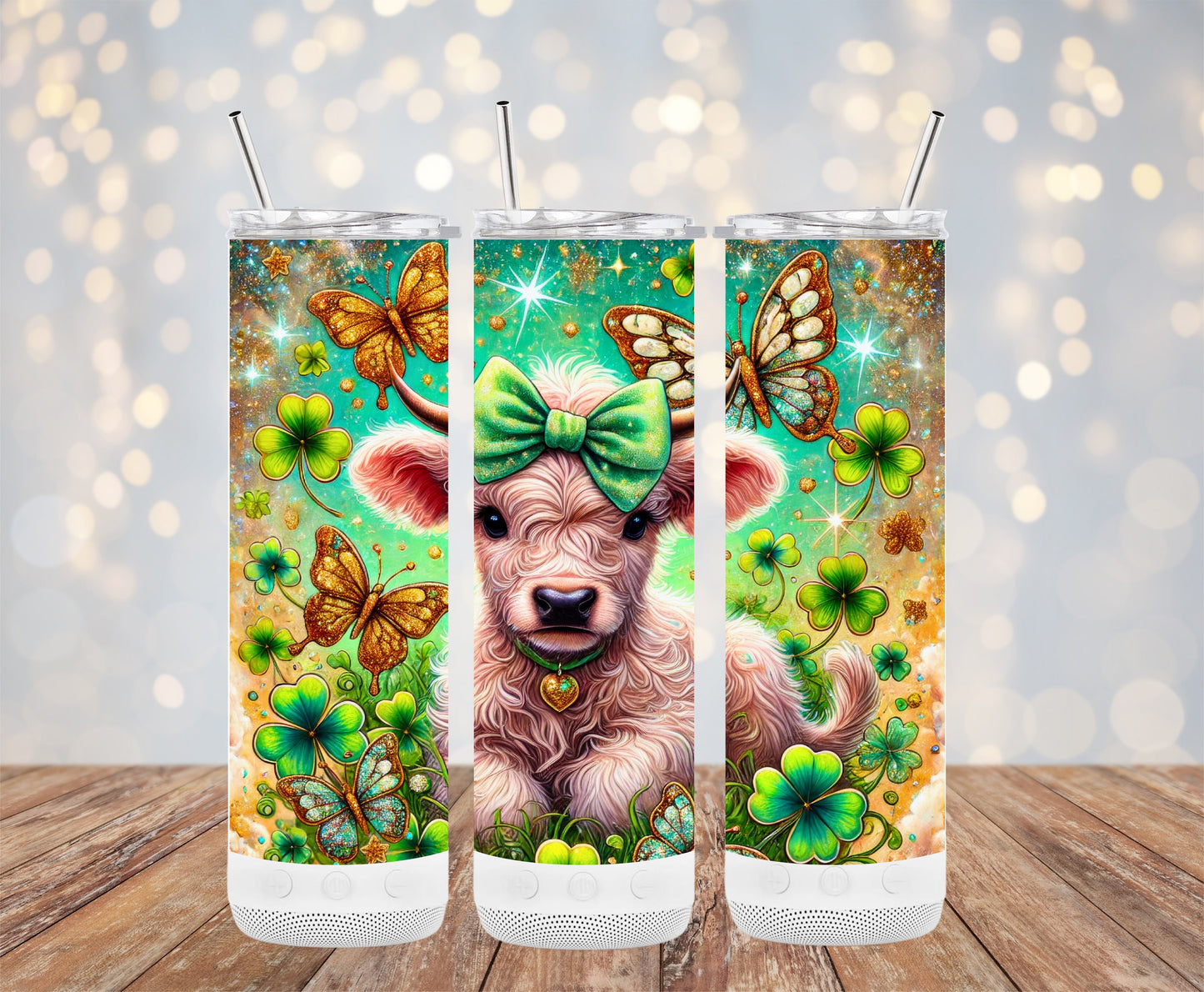 Whimsical Cow and Butterflies Design Insulated Tumbler