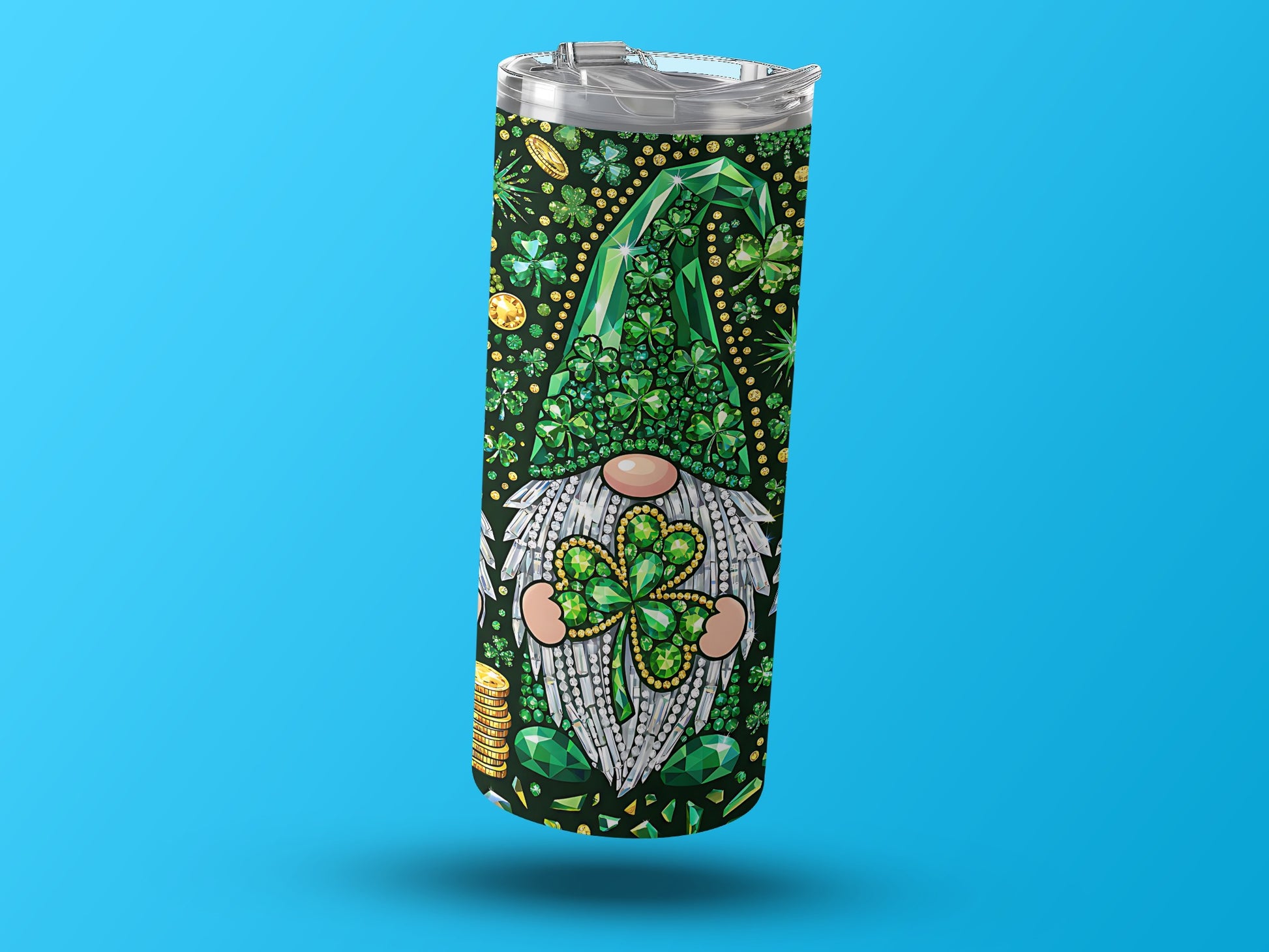 St. Patrick's Day Gnome Tumbler with Shamrocks Design