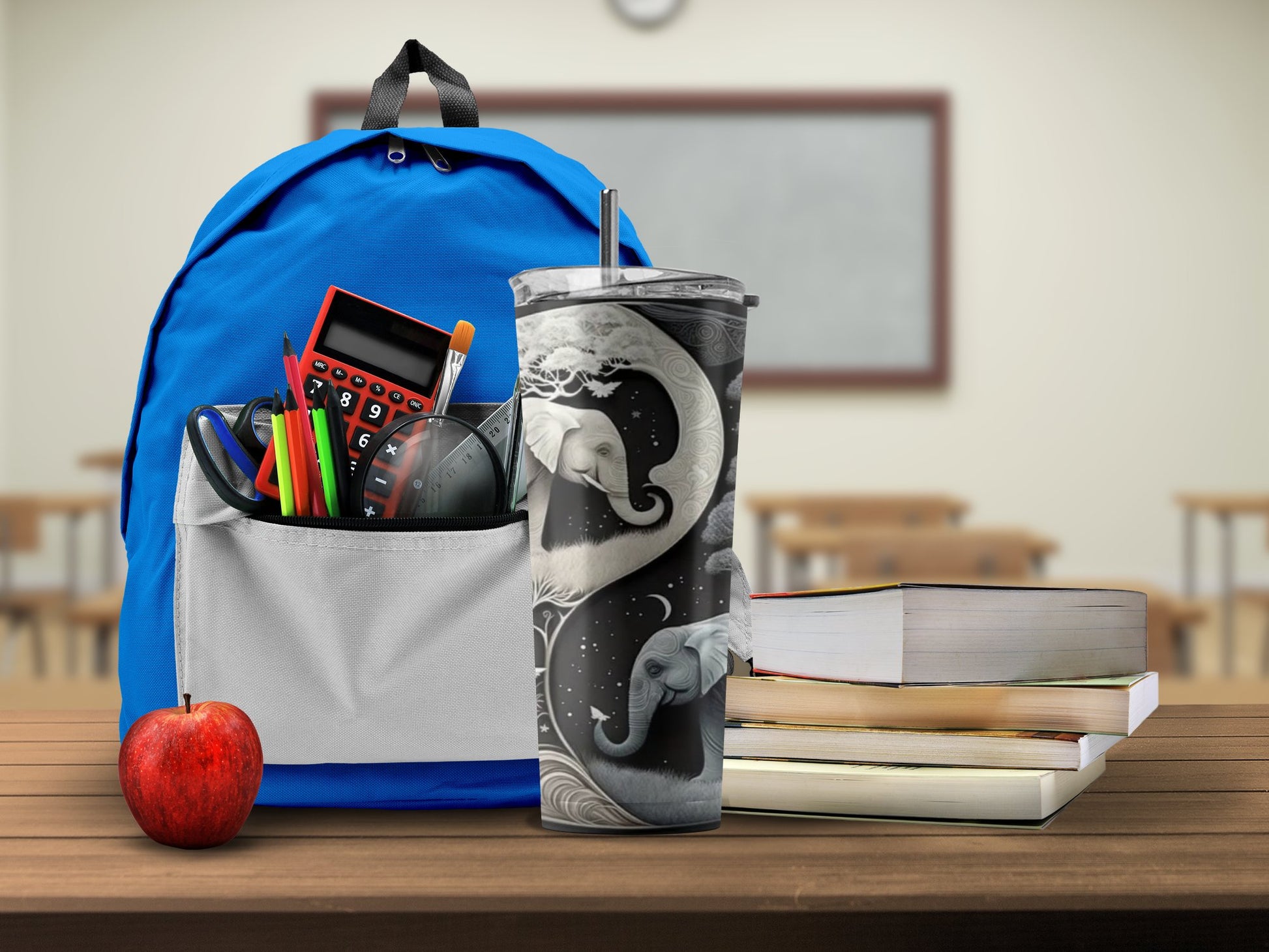 Elephant Design Tumbler on Desk in Classroom product type