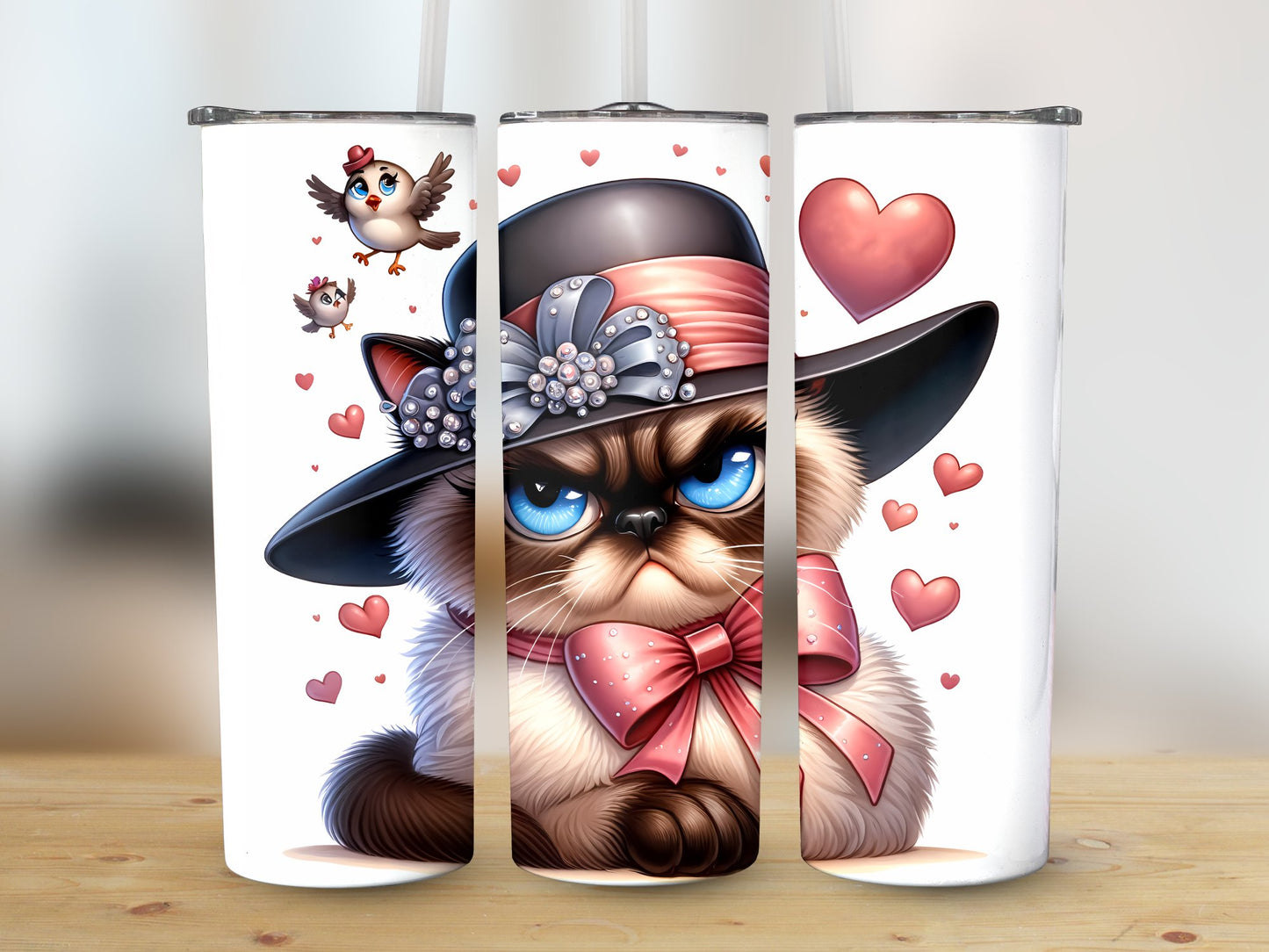 Cranky Cat Hat Lady (Valentine Tumbler)