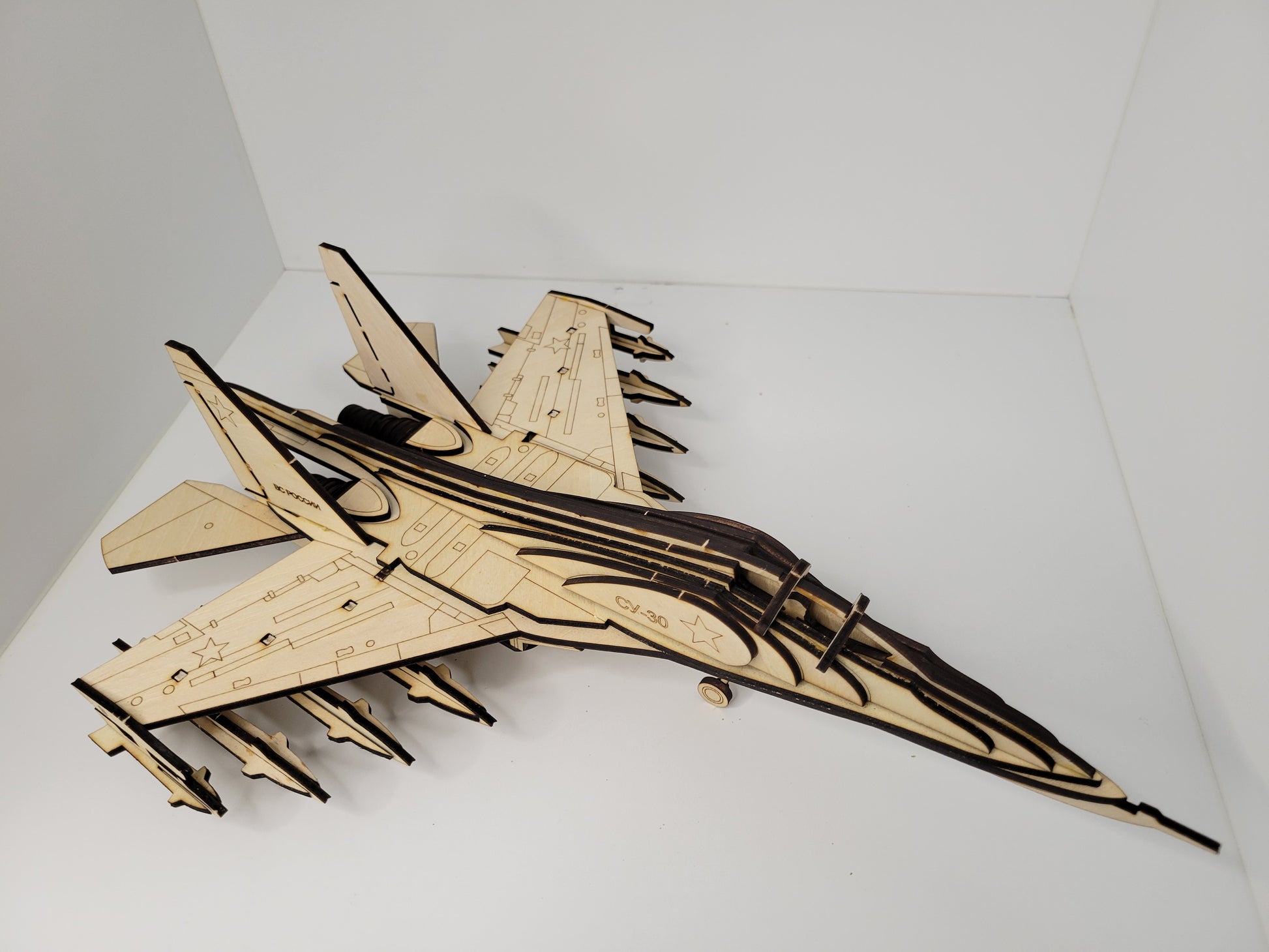 Realistic Wooden Fighter Jet Model Kit for Display Decor