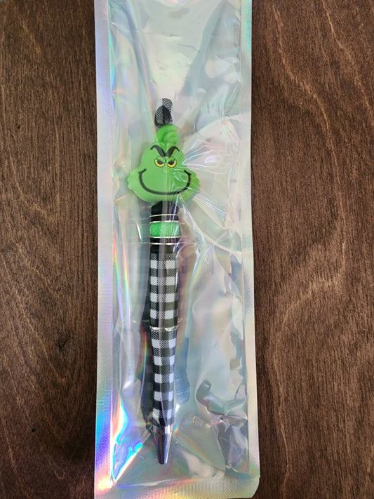 Fun Green Character Black White Checkered Pen