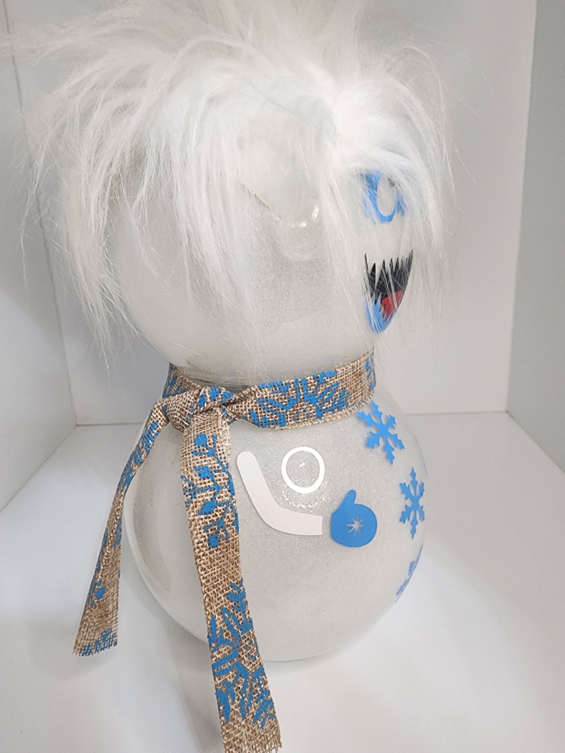 Cute White and Blue Snowman with Brown Scarf Decor