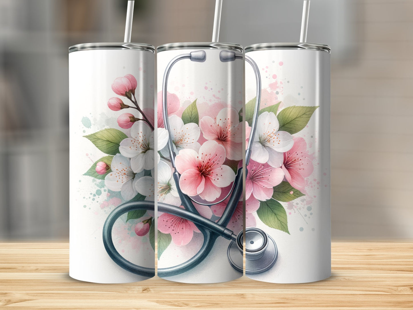 Floral Stethoscope Design on Tumbler Product