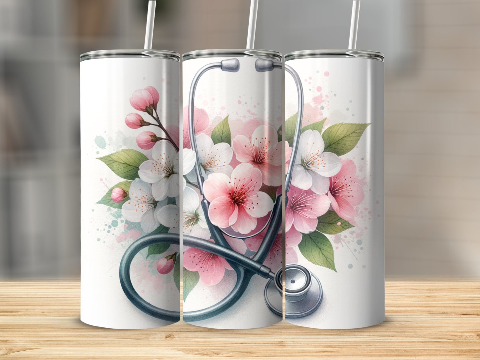 Floral Stethoscope Design on Tumbler Product