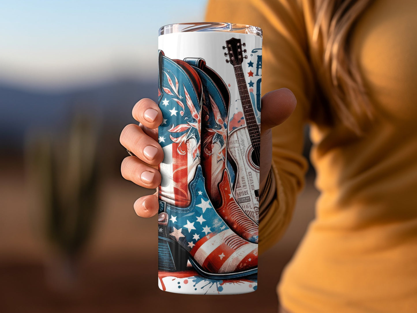 American Cowgirl Boots and Guitar Patriotic (4th July Tumblers) 8371294