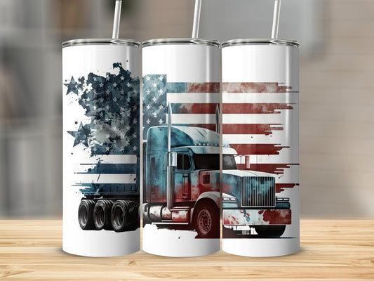 Patriotic American Flag and Semi Truck (4th July Tumblers) 8371303