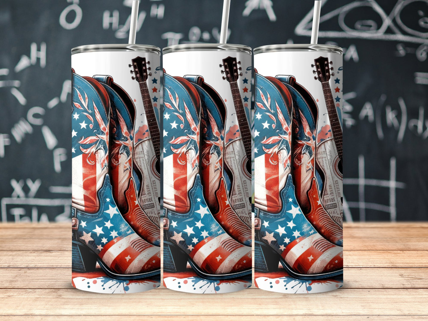American Cowgirl Boots and Guitar Patriotic (4th July Tumblers) 8371294