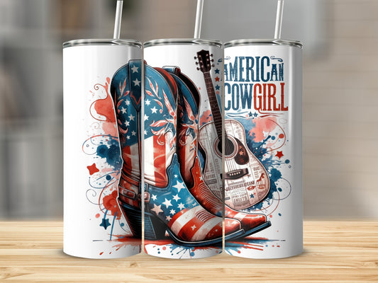 American Cowgirl Boots and Guitar Patriotic (4th July Tumblers) 8371294