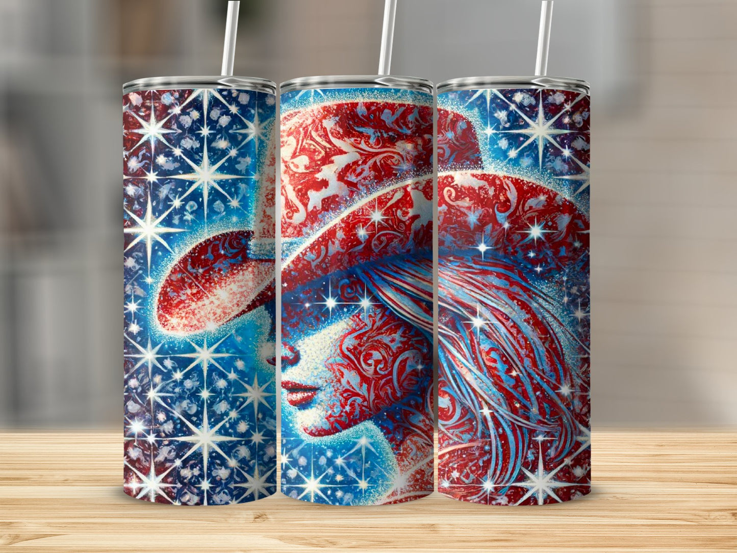Sparkling Blue Red Hat Lady Starry (4th July Tumblers) 8371280