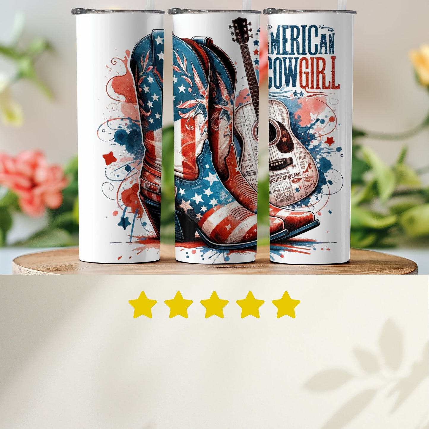 American Cowgirl Boots and Guitar Patriotic (4th July Tumblers) 8371294