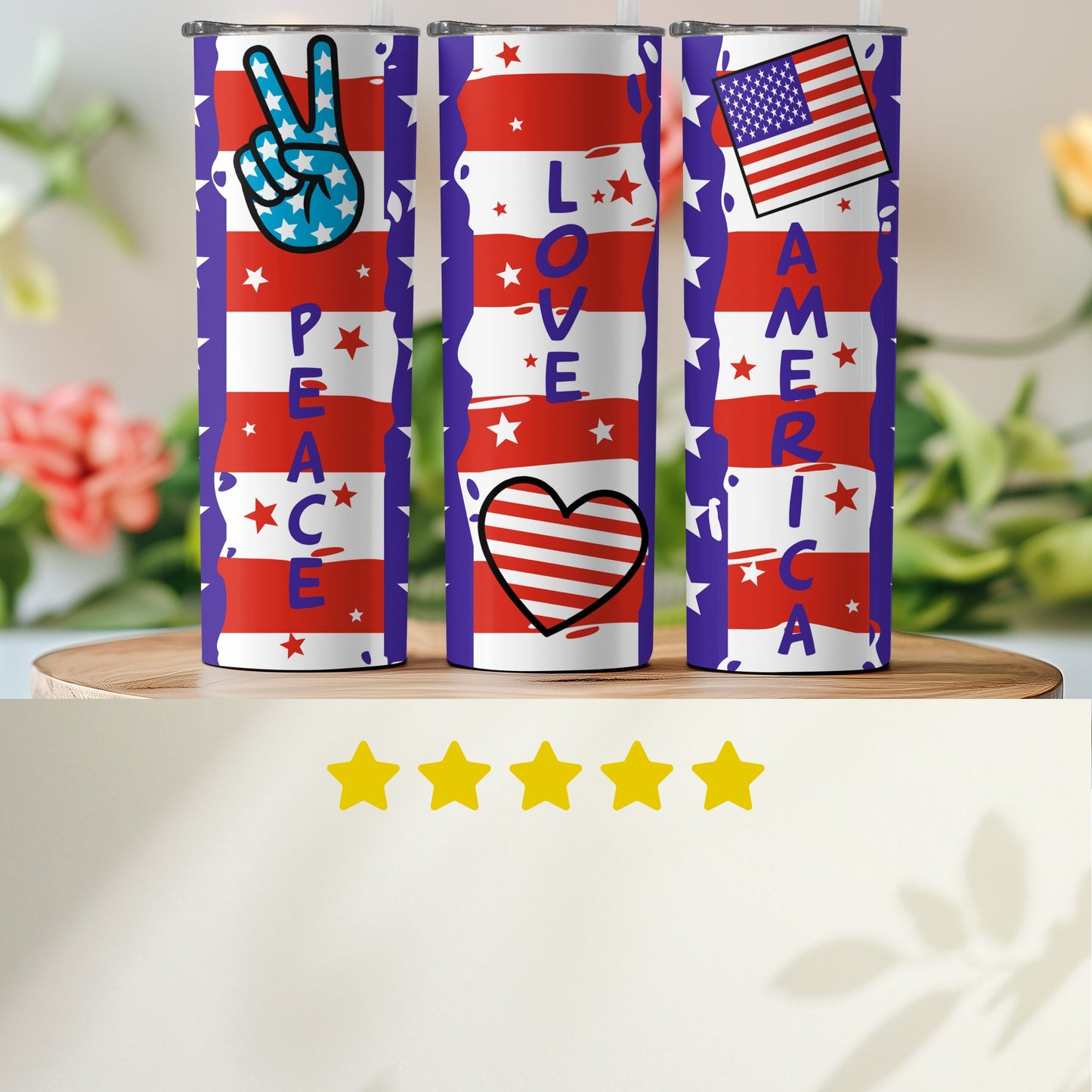 Patriotic USA Peace Love and Stars (4th July Tumblers) 8371273